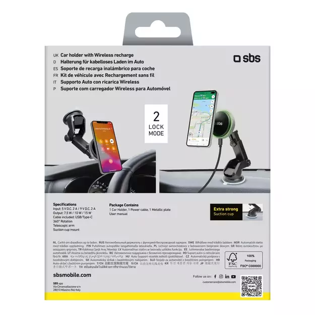 SBS TESUPMAGEXTWIR15W Telescopic Smartphone Holder with Wireless Charger, MagSafe Compatible, for Windshield and Dashboard - Black 6