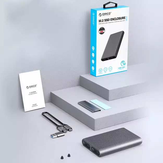 Kieszeń dyskowa podwójna Orico AM2C3-2SN na dwa dyski M.2 SATA+NVME USB-C 3.2 6Gb/s / 10Gb/s - szara 5