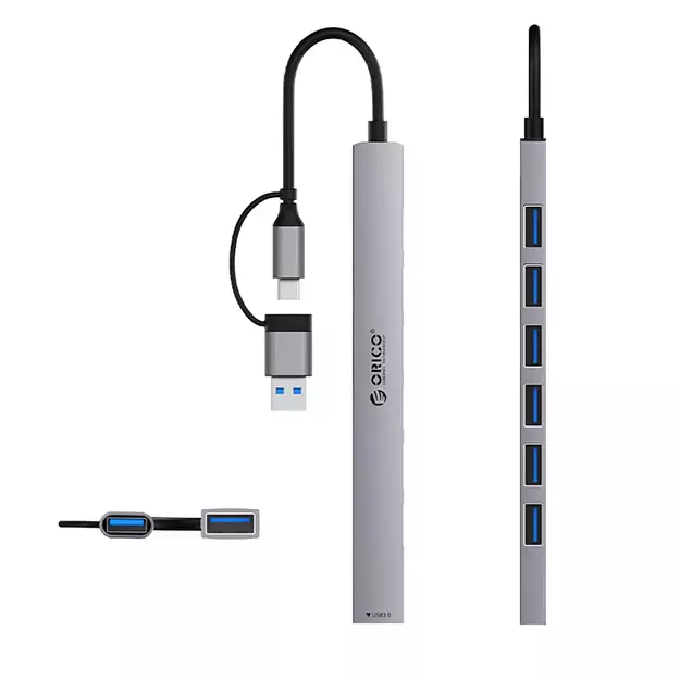 Orico YSA2-U3 USB-A/USB-C Hub Docking Station 1x USB-A 3.0 + 6x USB-A 2.0 - Gray 1