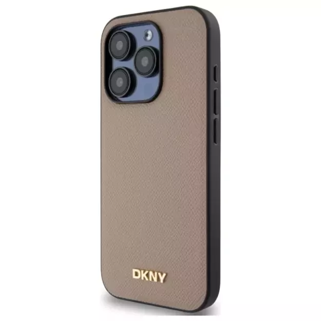 DKNY Grained Metal Logo MagSafe iPhone 15 Pro Case - Beige 1