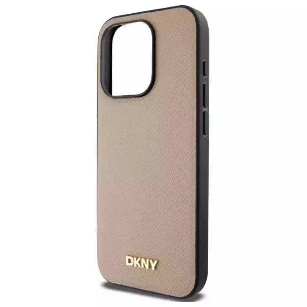 DKNY Grained Metal Logo MagSafe iPhone 15 Pro Case - Beige 5
