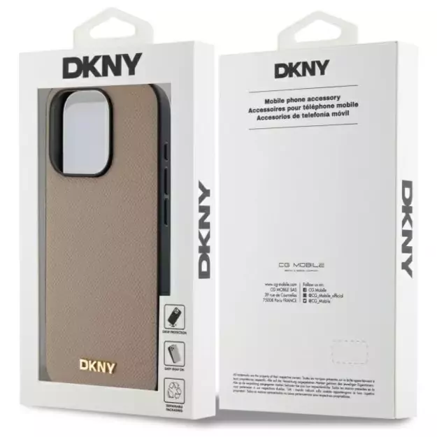DKNY Grained Metal Logo MagSafe iPhone 15 Pro Case - Beige 7