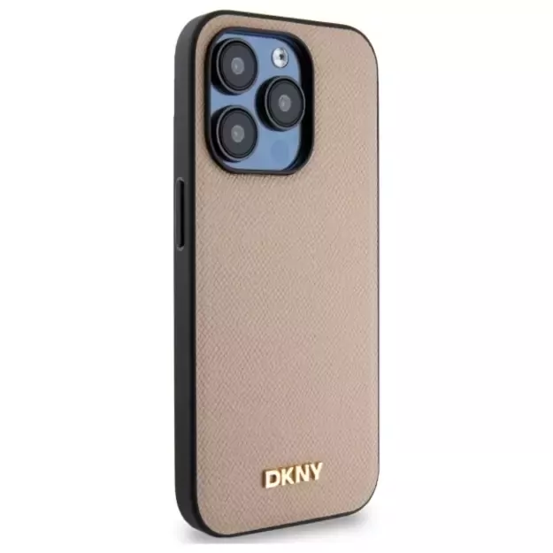 DKNY Grained Metal Logo MagSafe iPhone 15 Pro Case - Beige 3