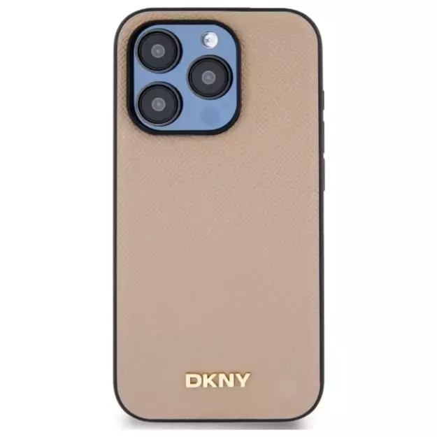 DKNY Grained Metal Logo MagSafe iPhone 15 Pro Case - Beige 2