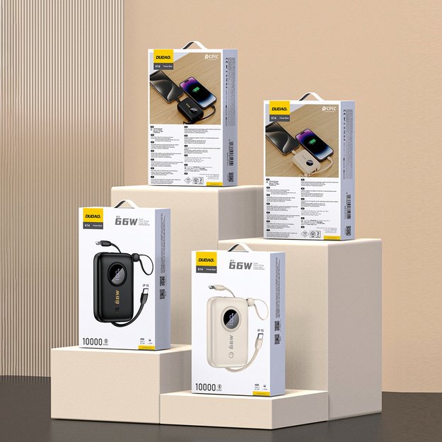 Dudao K14 10000mAh power bank with USB-C / Lightning cables - beige 4