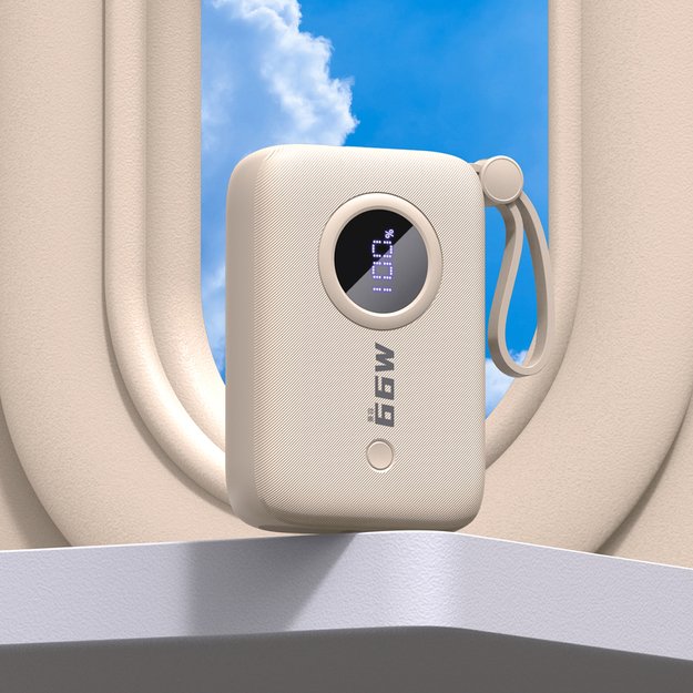 Dudao K14 10000mAh power bank with USB-C / Lightning cables - beige 7