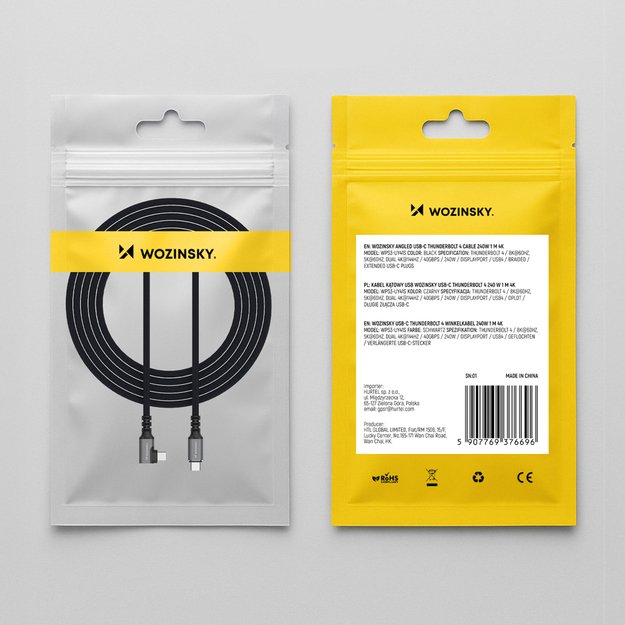 Wozinsky WPS3-UY41S USB-C Thunderbolt 4 240W 1m 4K Angled Cable - Black 10