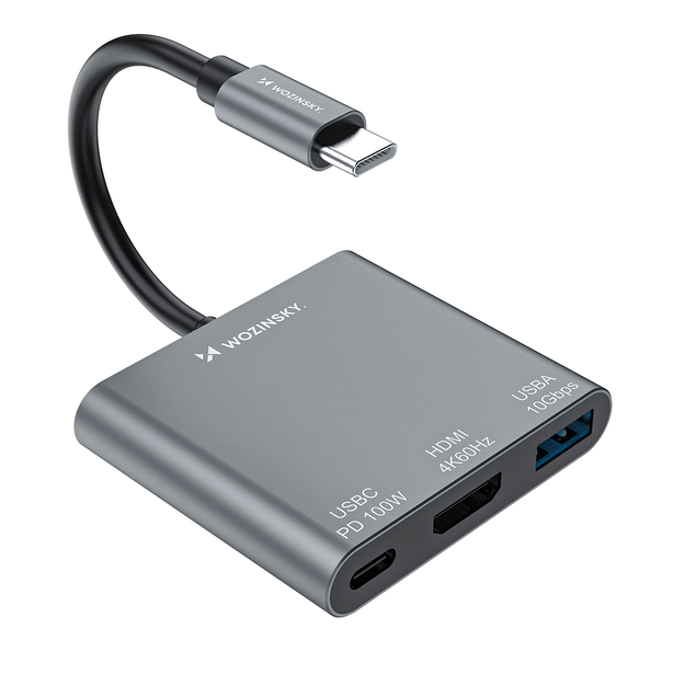 Hub Wozinsky WHCH-01 USB-C PD 100W HDMI 4K@30Hz USB-A 10Gbps - gray 1