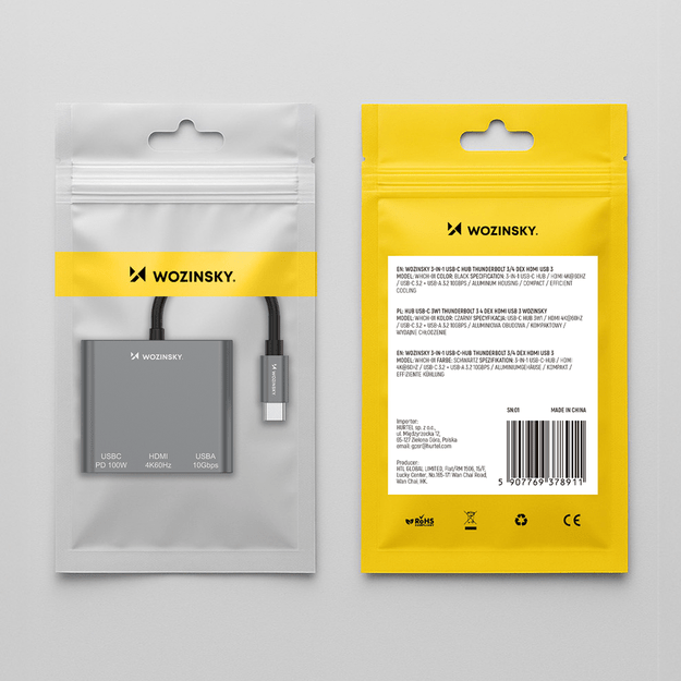 Hub Wozinsky WHCH-01 USB-C PD 100W HDMI 4K@30Hz USB-A 10Gbps - gray 7