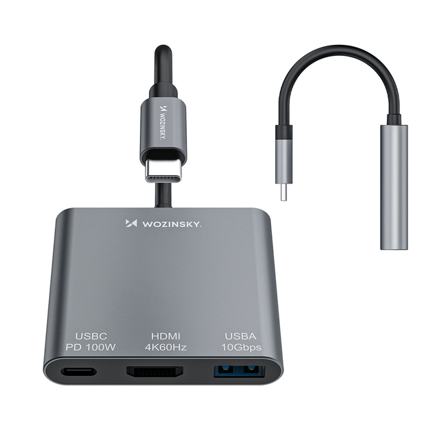 Hub Wozinsky WHCH-01 USB-C PD 100W HDMI 4K@30Hz USB-A 10Gbps - gray 3