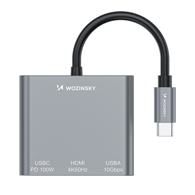 Hub Wozinsky WHCH-01 USB-C PD 100W HDMI 4K@30Hz USB-A 10Gbps - gray 2