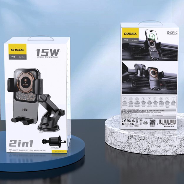 Dudao F19 clamp car holder with 15W inductive charger - black 9