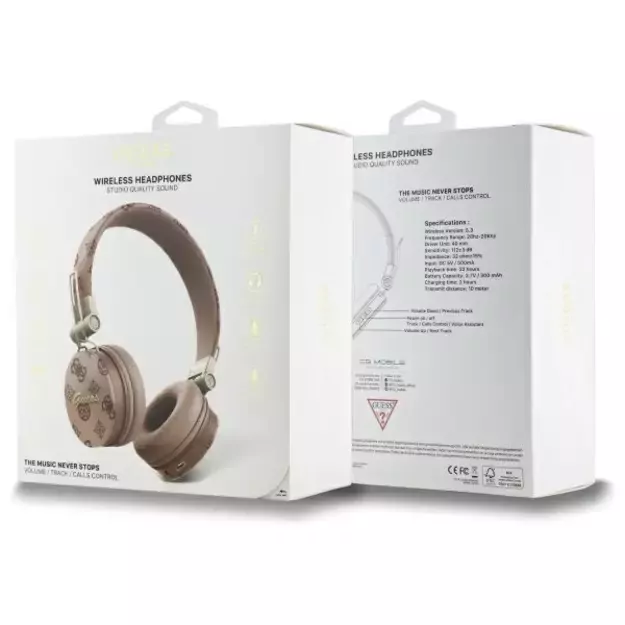 Guess Bluetooth ENC GUBH70EPOSMW Brown/Brown Peony Script Round Shape Headphones 3