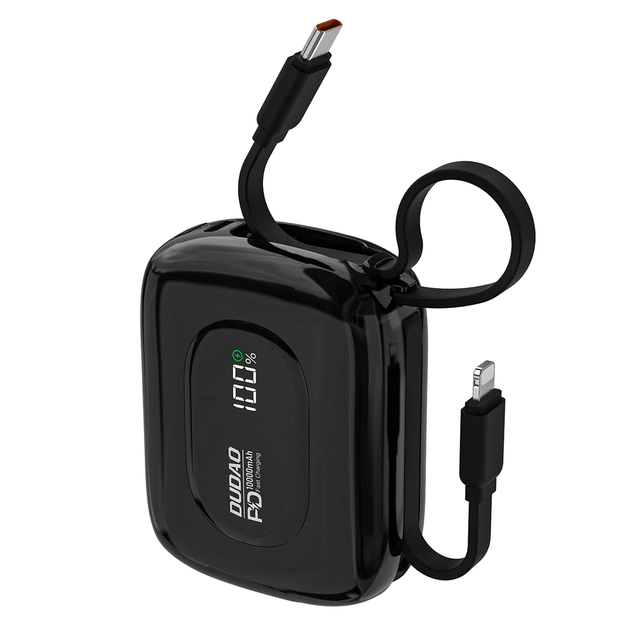 Dudao K32 Powerbank 22.5W 10000 mAh with Built-in USB-C/ Lightning Cable - Black