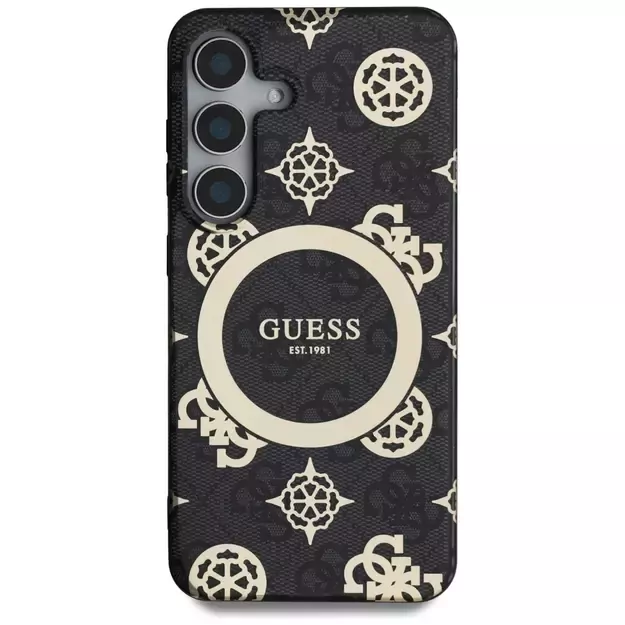 Guess 4G Background Gold Electroplated Peony Pattern MagSafe case for Samsung Galaxy S25 black 2