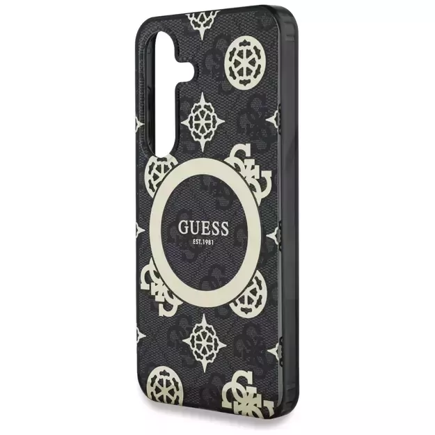 Guess 4G Background Gold Electroplated Peony Pattern MagSafe case for Samsung Galaxy S25 black 5