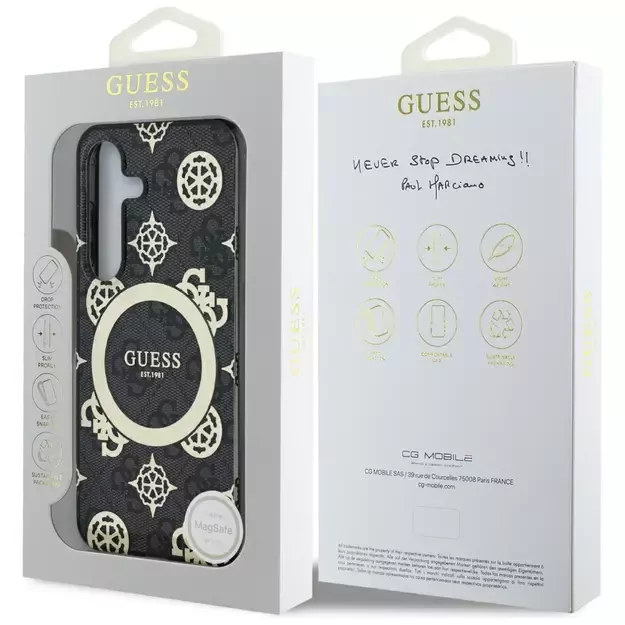 Guess 4G Background Gold Electroplated Peony Pattern MagSafe case for Samsung Galaxy S25 black 7