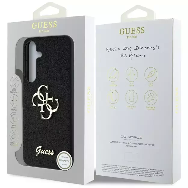Guess Fixed Glitter Big 4G Metal Logo case for Samsung Galaxy S25 black 6