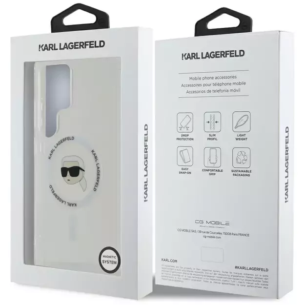 Case Karl Lagerfeld Button Karl Head Printed Logo MagSafe Samsung Galaxy S25 Ultra white 14