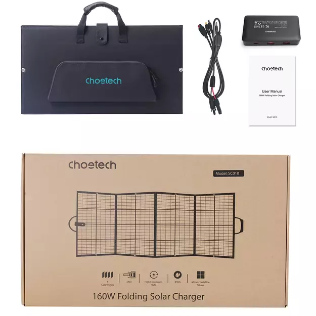 Choetech SC010 solar tourist charger, foldable, 160W - black 7