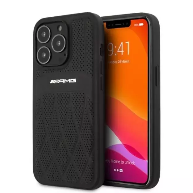 AMG AMHCP13LOSDBK iPhone 13 Pro / 13 6.1&quot  black/black hardcase Leather Curved Lines