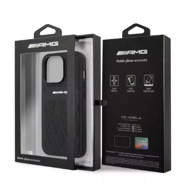 AMG AMHCP13LOSDBK iPhone 13 Pro / 13 6.1&quot  black/black hardcase Leather Curved Lines 14
