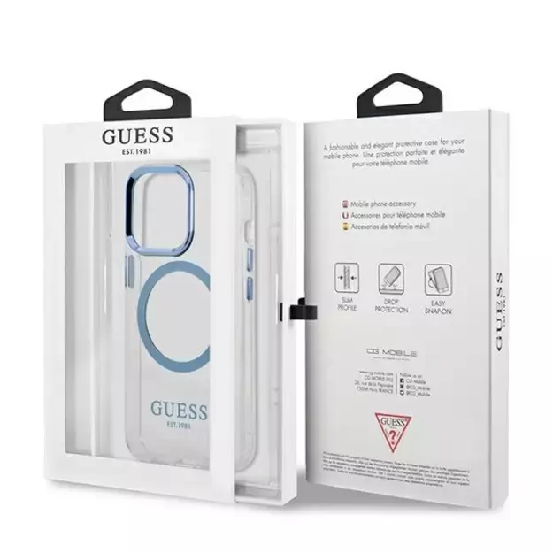 Etui Guess Metal Outline MagSafe na iPhone 13 Pro / iPhone 13 - niebieskie 7