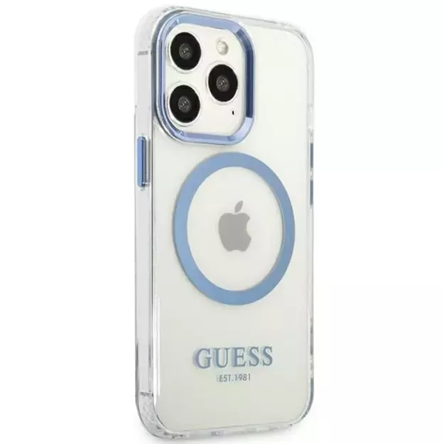 Etui Guess Metal Outline MagSafe na iPhone 13 Pro / iPhone 13 - niebieskie 3