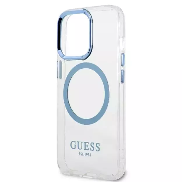 Etui Guess Metal Outline MagSafe na iPhone 13 Pro / iPhone 13 - niebieskie 5