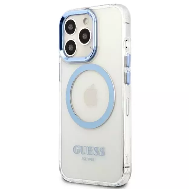 Etui Guess Metal Outline MagSafe na iPhone 13 Pro / iPhone 13 - niebieskie 1