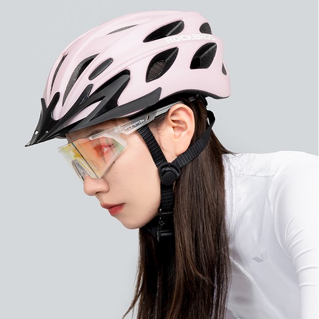 Rockbros Bike Helmet with Visor, Detachable UV Goggles, Detachable Visor, Unisex - Pink 7