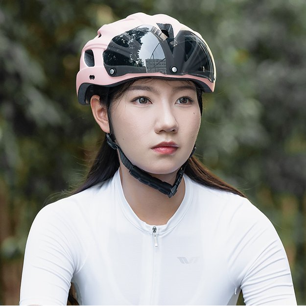 Rockbros Bike Helmet with Visor, Detachable UV Goggles, Detachable Visor, Unisex - Pink 5