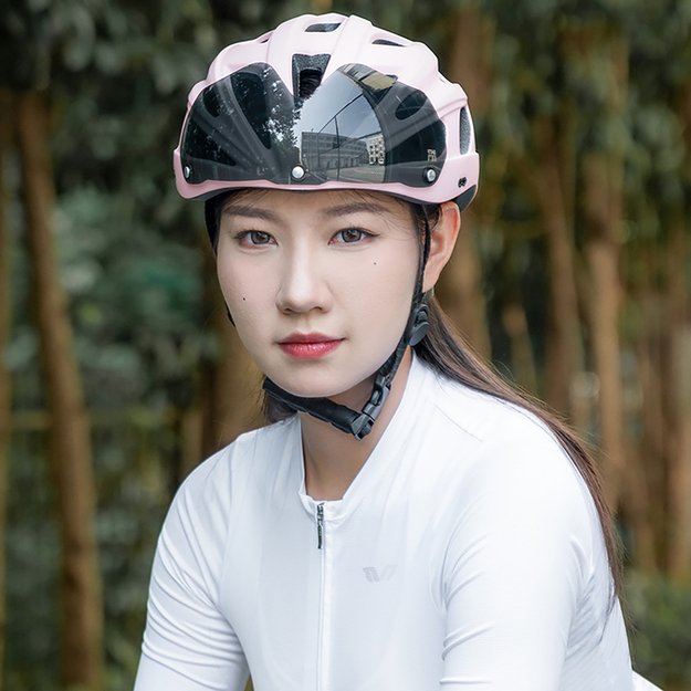 Rockbros Bike Helmet with Visor, Detachable UV Goggles, Detachable Visor, Unisex - Pink 4