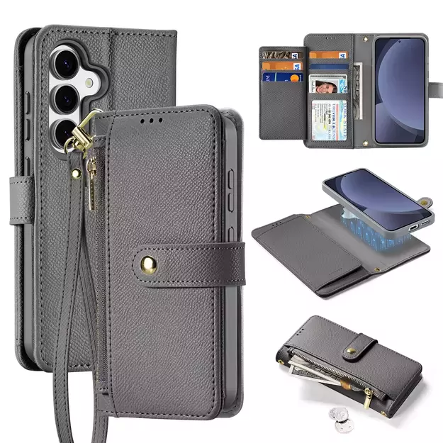 Dux Ducis Lawa Leather Case for Samsung Galaxy S25+ with Detachable Magnetic Wallet - Gray 21