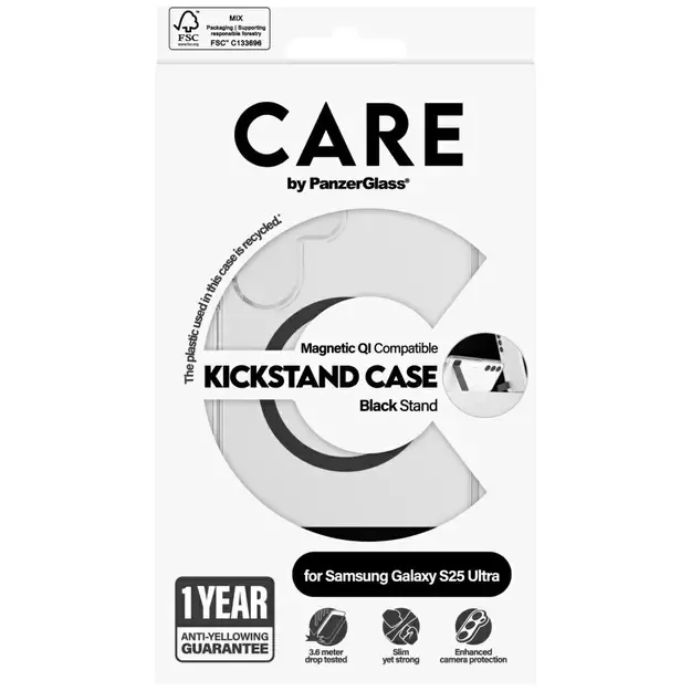 CARE by PanzerGlass Feature Black Kickstand &amp  QI Case for Samsung Galaxy S25 Ultra - Transparent 6