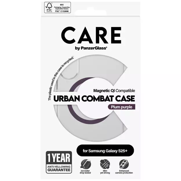 CARE by PanzerGlass Flagship Urban Combat Purple QI Case for Samsung Galaxy S25+ - Transparent 3