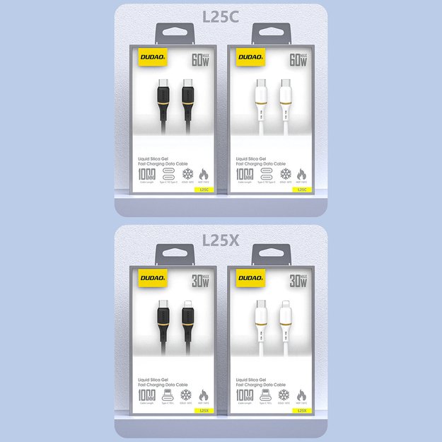 Dudao L25C USB-C - USB-C Silicone Cable 60W 1m - White 7