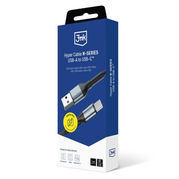 3mk Hyper Cable 3mk Hyper Cable N-SERIES USB-A / USB-C 1m 9V/2A 18W QC 3.0 / black 16