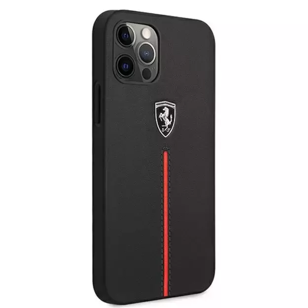 Ferrari FEOMSHCP12LBK iPhone 12 Pro Max black/black hardcase Off Track Leather Nylon Stripe 3