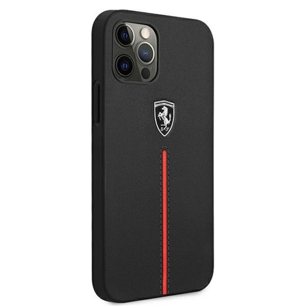 Ferrari FEOMSHCP12LBK iPhone 12 Pro Max black/black hardcase Off Track Leather Nylon Stripe 10