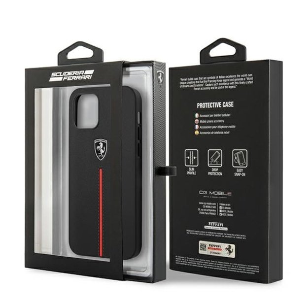 Ferrari FEOMSHCP12LBK iPhone 12 Pro Max black/black hardcase Off Track Leather Nylon Stripe 14