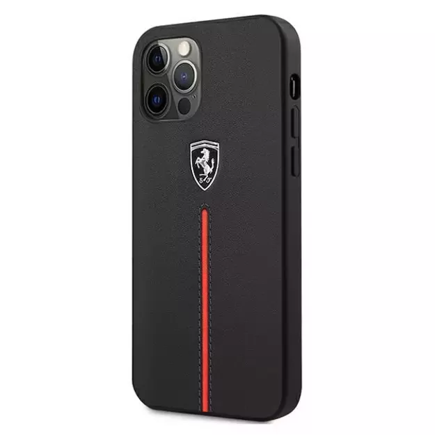 Ferrari FEOMSHCP12LBK iPhone 12 Pro Max black/black hardcase Off Track Leather Nylon Stripe 1