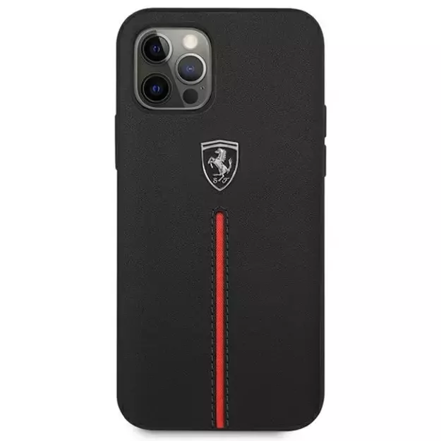 Ferrari FEOMSHCP12LBK iPhone 12 Pro Max black/black hardcase Off Track Leather Nylon Stripe 2
