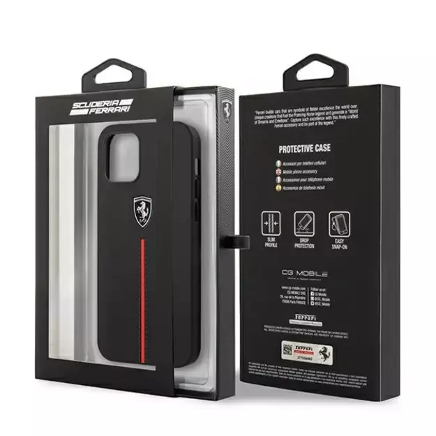 Ferrari FEOMSHCP12LBK iPhone 12 Pro Max black/black hardcase Off Track Leather Nylon Stripe 7