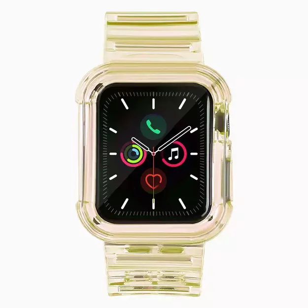 Silicone Band Strap Bracelet Case Strap Light Set for Apple Watch 44mm - Yellow 12