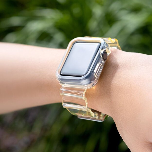 Silicone Band Strap Bracelet Case Strap Light Set for Apple Watch 44mm - Yellow 2
