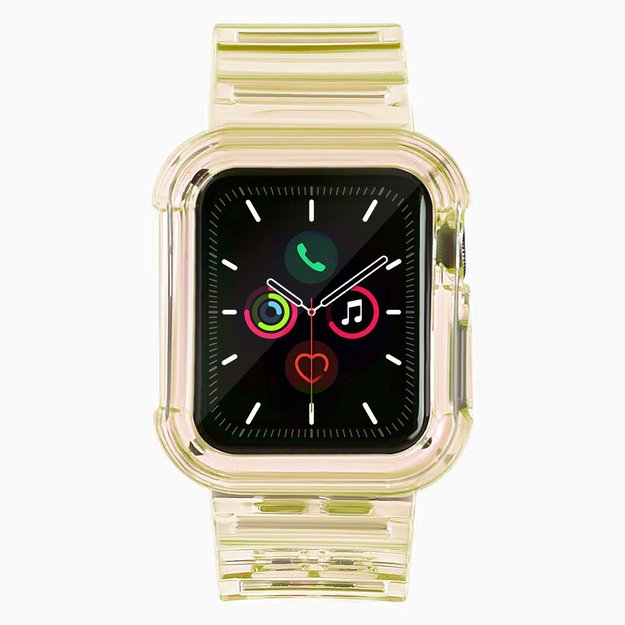 Silicone Band Strap Bracelet Case Strap Light Set for Apple Watch 44mm - Yellow 1