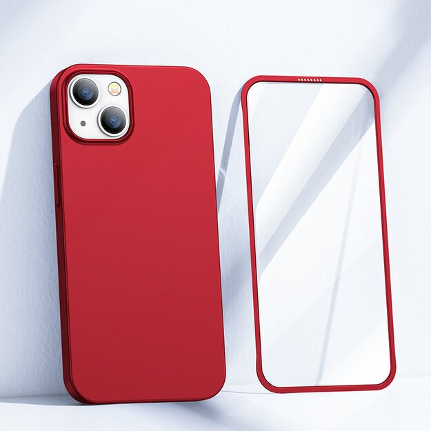 Joyroom 360 Full Case front and back cover for iPhone 13 + tempered glass screen protector red (JR-BP927 red) 1