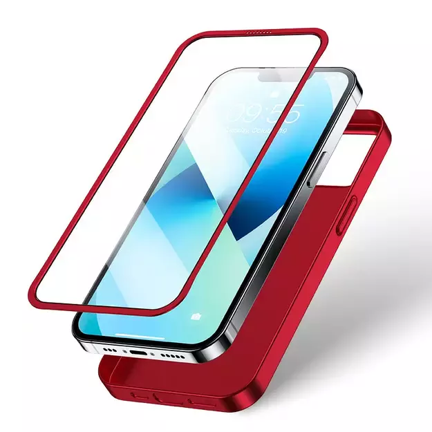 Joyroom 360 Full Case front and back cover for iPhone 13 + tempered glass screen protector red (JR-BP927 red) 10