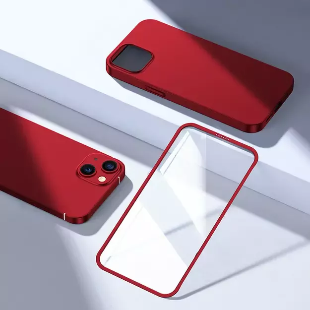 Joyroom 360 Full Case front and back cover for iPhone 13 + tempered glass screen protector red (JR-BP927 red) 15